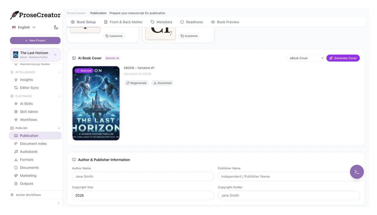Book cover with metadata editing