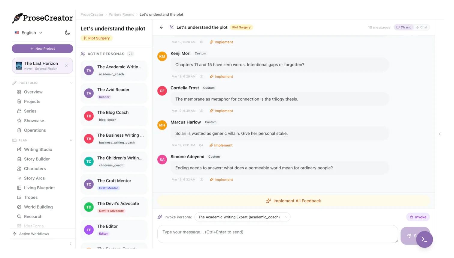 Writers Room with AI persona conversation