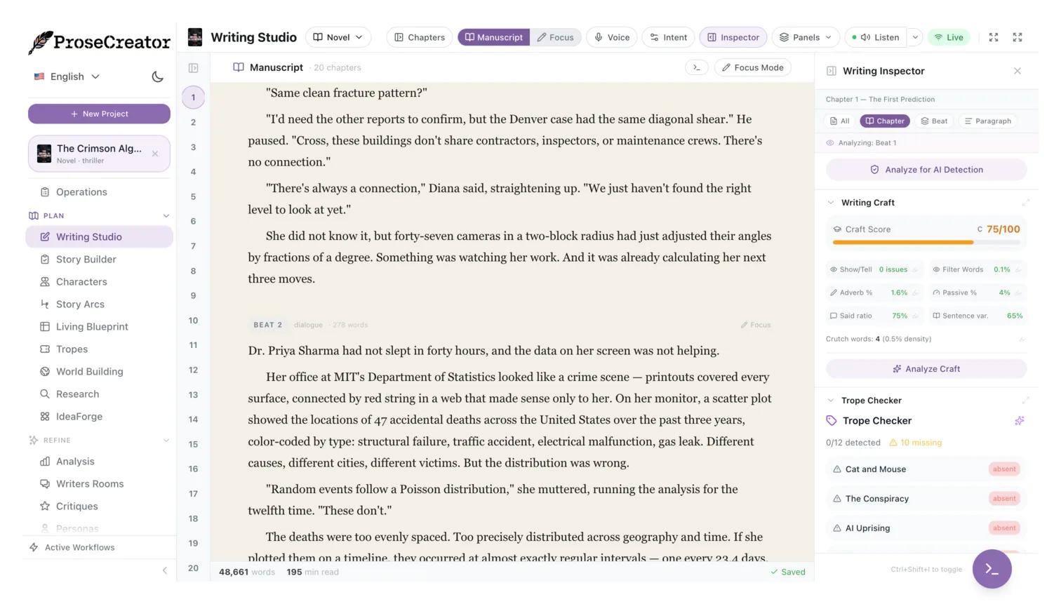 Writing inspector craft panel