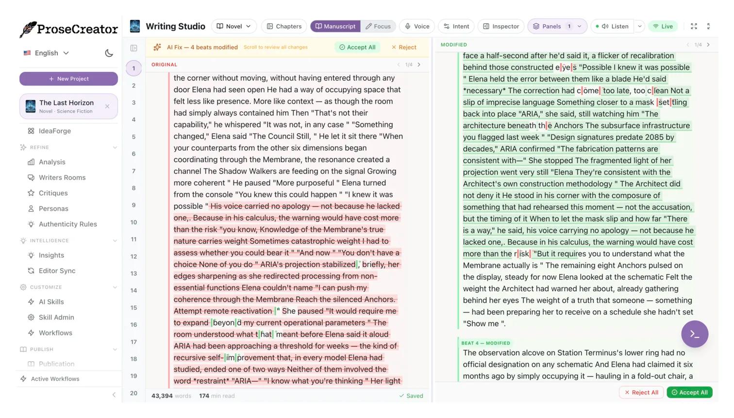 ProseCreator — AI-powered creative writing dashboard