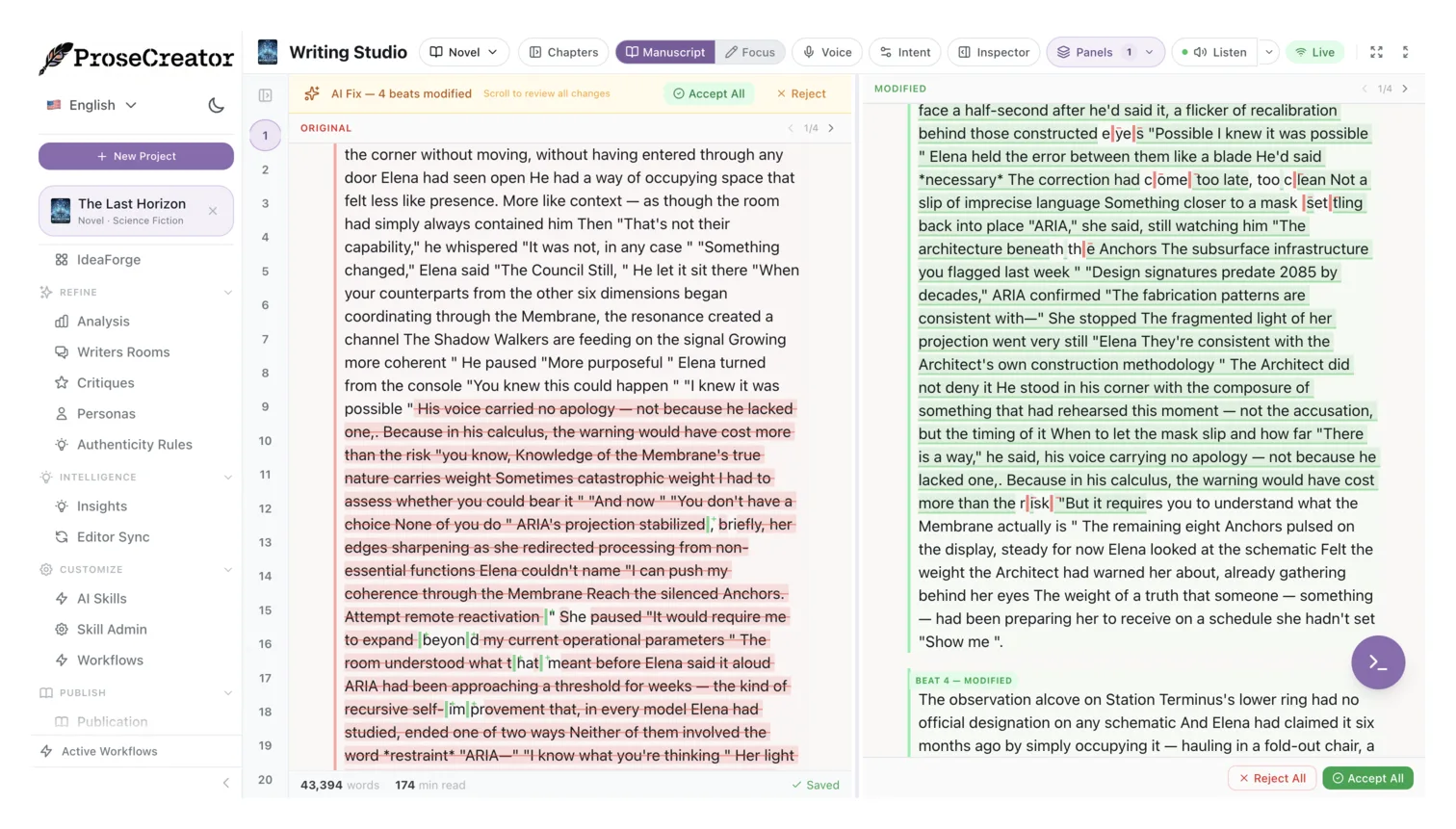 ProseCreator — AI-powered creative writing dashboard